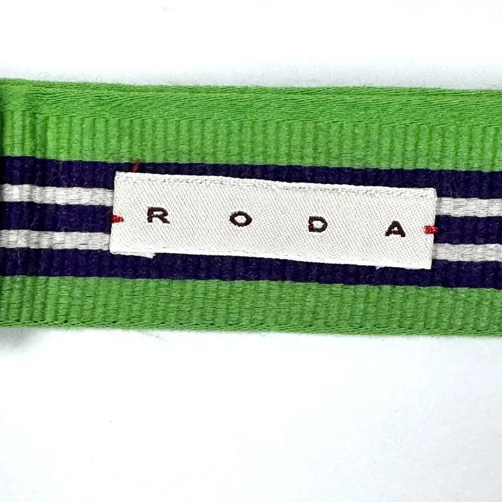RODA Belt‎ Mens Unisex Large Green Navy Blue Stripe Fabric D Ring Preppy Classic